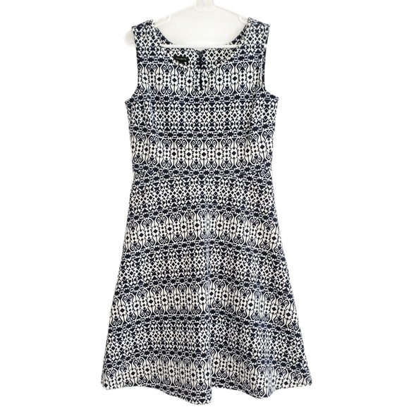 TALBOTS Blue and White Print Fit and Flare Dress - Picture 1 of 9